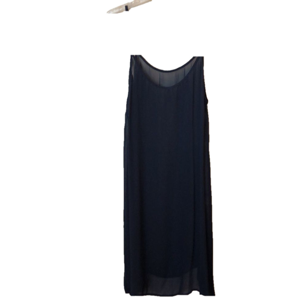 Lucky Brand Flowy Dress Sz 1X 2 layers w/slip Navy Blue Lightweight PTP 22 1/2” - Picture 10 of 16
